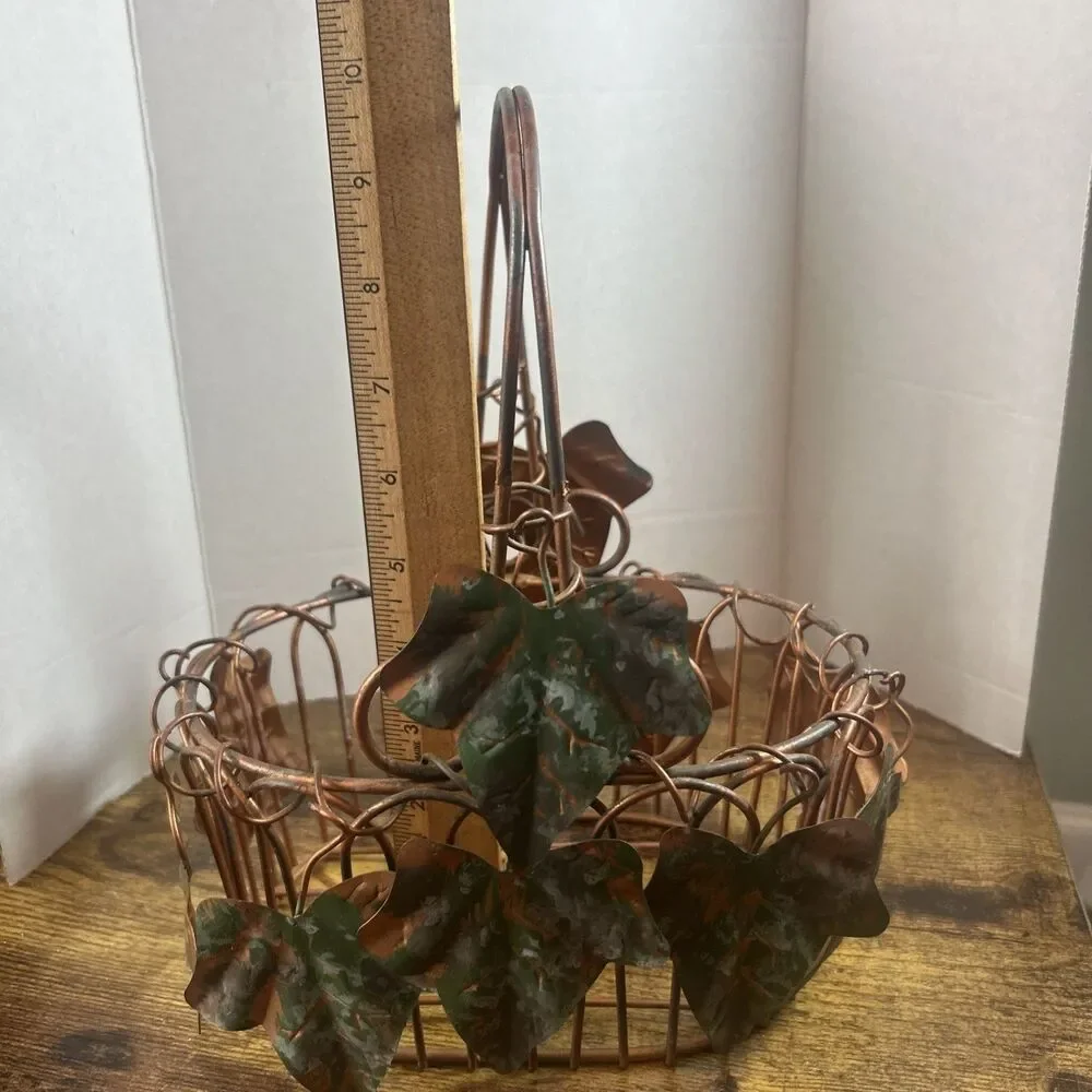 Metal Ivy Decor Oval Basket Copper Tone 10in Tall Rustic Table Organizer Storage